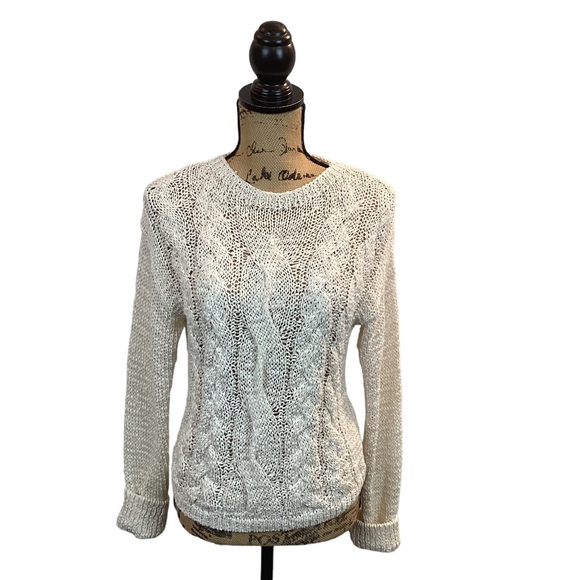 VINCE Cable Knit Open Weave Cotton Blend Sweater - Picture 12 of 12